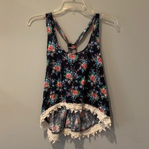 Navy Blue Floral Patterned Tank Top